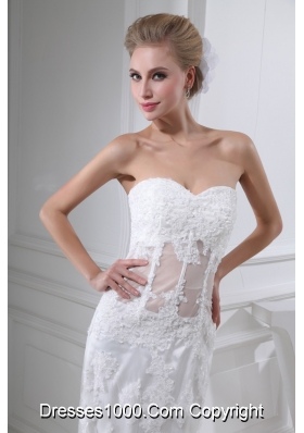 Beading Button Down Back Sweetheart Bridal Dresses with Transparent Waist