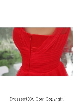 Beautiful Red One Shoulder Mini-length Tulle Prom Dress