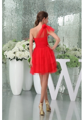 Beautiful Red One Shoulder Mini-length Tulle Prom Dress