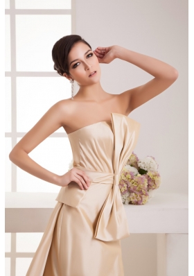 Bowknot Ruches Champagne Prom Dress with Watteau Train