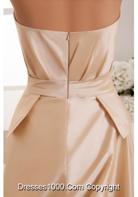 Bowknot Ruches Champagne Prom Dress with Watteau Train