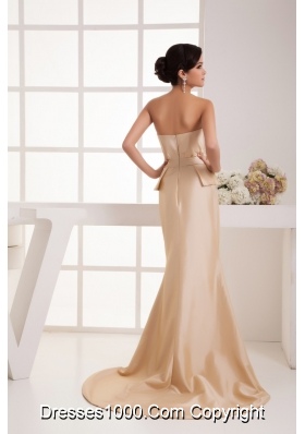 Bowknot Ruches Champagne Prom Dress with Watteau Train