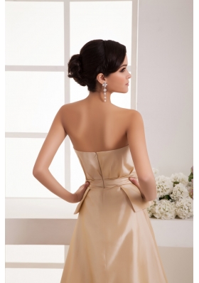 Bowknot Ruches Champagne Prom Dress with Watteau Train