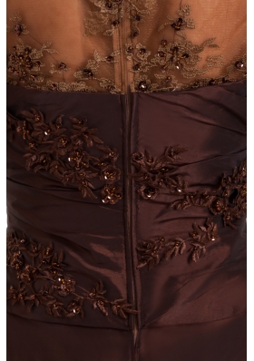 Brown Brush Train Prom Dress with Long Sleeves and Appliques