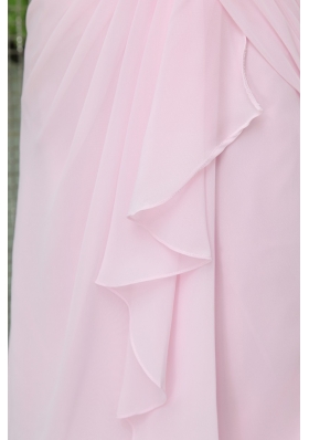 Chiffon Knee-length One Shoulder Baby Pink Ruched Prom Dress