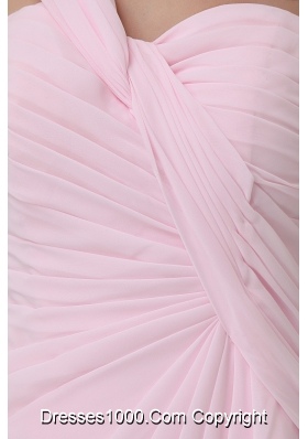 Chiffon Knee-length One Shoulder Baby Pink Ruched Prom Dress