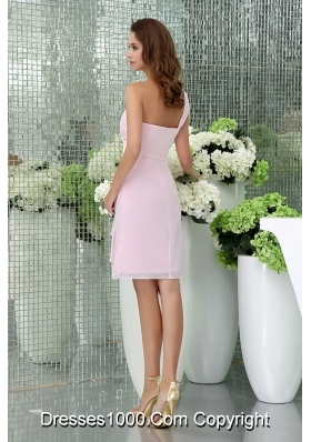 Chiffon Knee-length One Shoulder Baby Pink Ruched Prom Dress