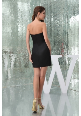 Elegant Satin Black Strapless Prom Dress with White Streak Mini-length