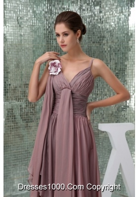 Elegant Spaghetti Straps Ruched Chiffon Prom Gown Dress