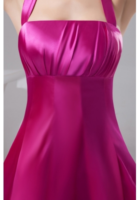 Fuchsia Halter-top Ruche Puffy Prom Dress in Satin and   Tulle