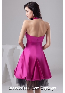 Fuchsia Halter-top Ruche Puffy Prom Dress in Satin and   Tulle