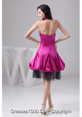 Fuchsia Halter-top Ruche Puffy Prom Dress in Satin and   Tulle