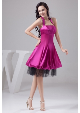 Fuchsia Halter-top Ruche Puffy Prom Dress in Satin and   Tulle