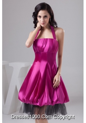 Fuchsia Halter-top Ruche Puffy Prom Dress in Satin and   Tulle