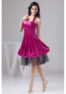 Fuchsia Halter-top Ruche Puffy Prom Dress in Satin and   Tulle