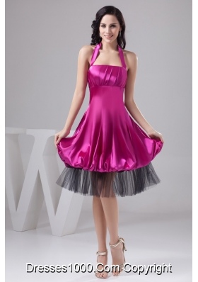 Fuchsia Halter-top Ruche Puffy Prom Dress in Satin and   Tulle