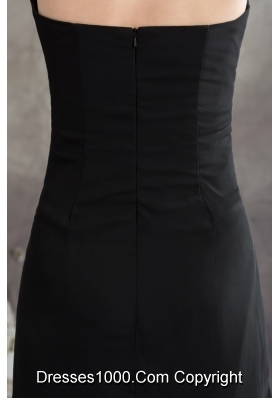 Halter Beaded Black Chiffon Prom Graduation Dress with Plunging Neckline