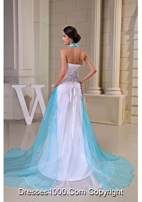 Halter Top Sweep/Brush Train Mermaid White Prom Dress with Ribbon