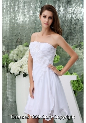 Hanle Flowers and Ruching Decorated Strapless Bridal Gown Flounced Hemline