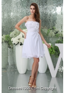 Hanle Flowers and Ruching Decorated Strapless Bridal Gown Flounced Hemline