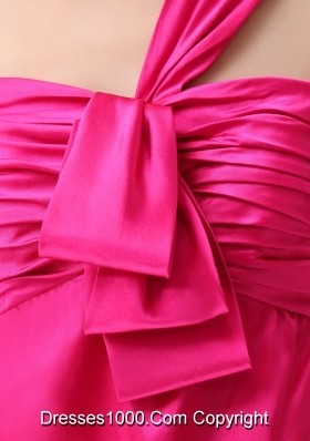 Hot Pink Ankle-length One Shoulder Prom Dress with Ruche Taffeta