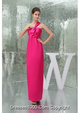 Hot Pink Ankle-length One Shoulder Prom Dress with Ruche Taffeta