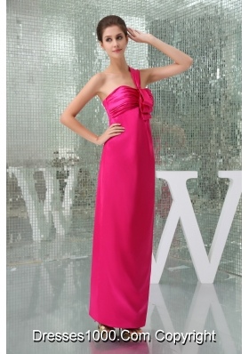 Hot Pink Ankle-length One Shoulder Prom Dress with Ruche Taffeta