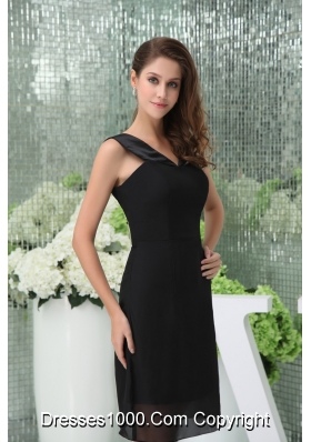 Knee-length Black V-neck Chiffon prom Dresses for 2014 Spring