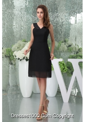 Knee-length Black V-neck Chiffon prom Dresses for 2014 Spring