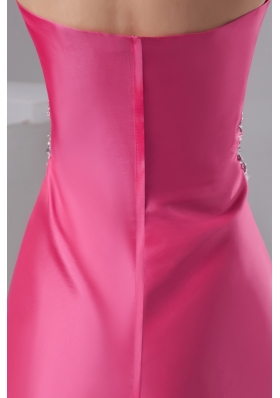 Lovely Rose Pink Mini-length Prom Gown Dress with Beading and Ruching