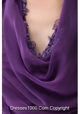 Modernistic Halter Top Purple Prom Dress with Appliques and Ruffle