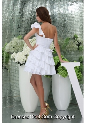 Petal Single Shoulder Ruching and Ruffled Layers Wedding Gown in White