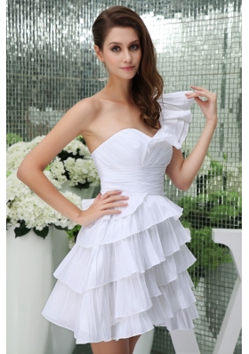 Petal Single Shoulder Ruching and Ruffled Layers Wedding Gown in White