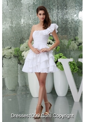 Petal Single Shoulder Ruching and Ruffled Layers Wedding Gown in White