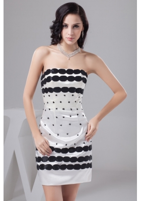 Popular White Mini-length Taffeta Prom Gown with Black Embellishment