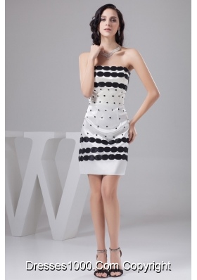 Popular White Mini-length Taffeta Prom Gown with Black Embellishment