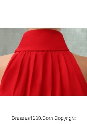 Pretty Chiffon High-neck Red Prom Dress Court Train in the Mainstream