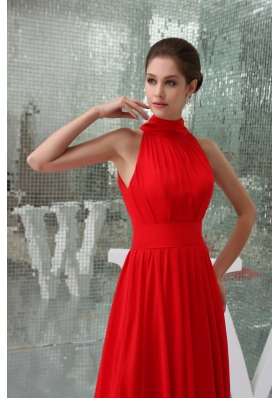 Pretty Chiffon High-neck Red Prom Dress Court Train in the Mainstream