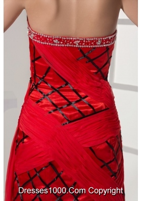 Red and Black Strapless Prom Homecoming Dress with Beading and Ruches