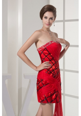 Red and Black Strapless Prom Homecoming Dress with Beading and Ruches