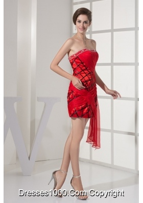 Red and Black Strapless Prom Homecoming Dress with Beading and Ruches