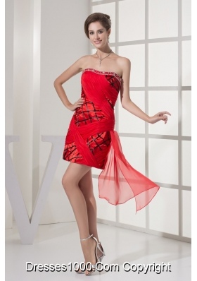 Red and Black Strapless Prom Homecoming Dress with Beading and Ruches