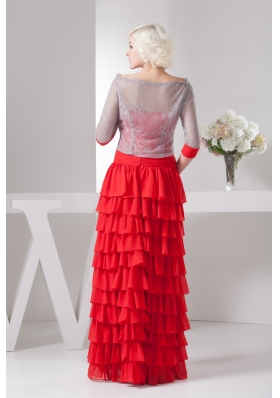 Red Floor-length Sweetheart Prom Dress with Ruffled Layers