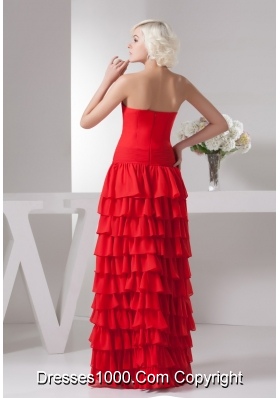 Red Floor-length Sweetheart Prom Dress with Ruffled Layers