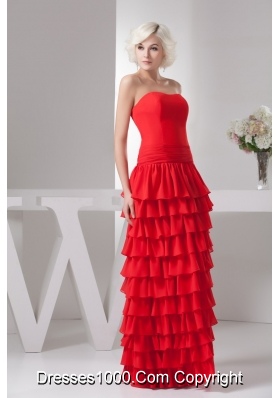 Red Floor-length Sweetheart Prom Dress with Ruffled Layers