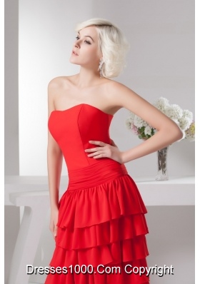 Red Floor-length Sweetheart Prom Dress with Ruffled Layers