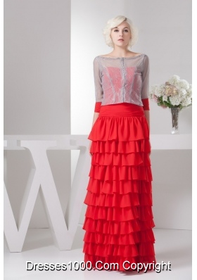 Red Floor-length Sweetheart Prom Dress with Ruffled Layers