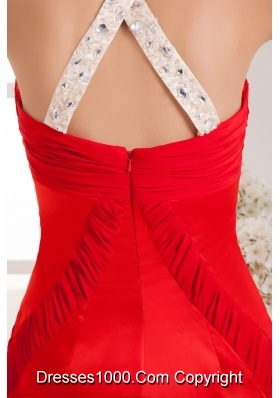 Red Mini Prom Dress for Girls with Straps Ruching Beading