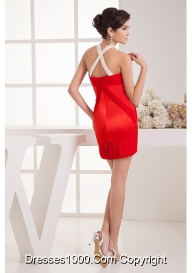 Red Mini Prom Dress for Girls with Straps Ruching Beading