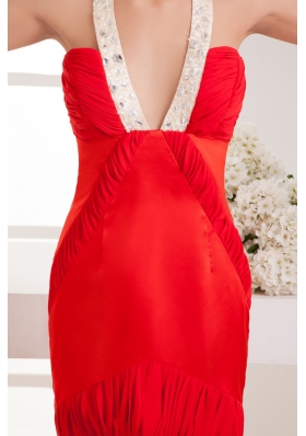 Red Mini Prom Dress for Girls with Straps Ruching Beading